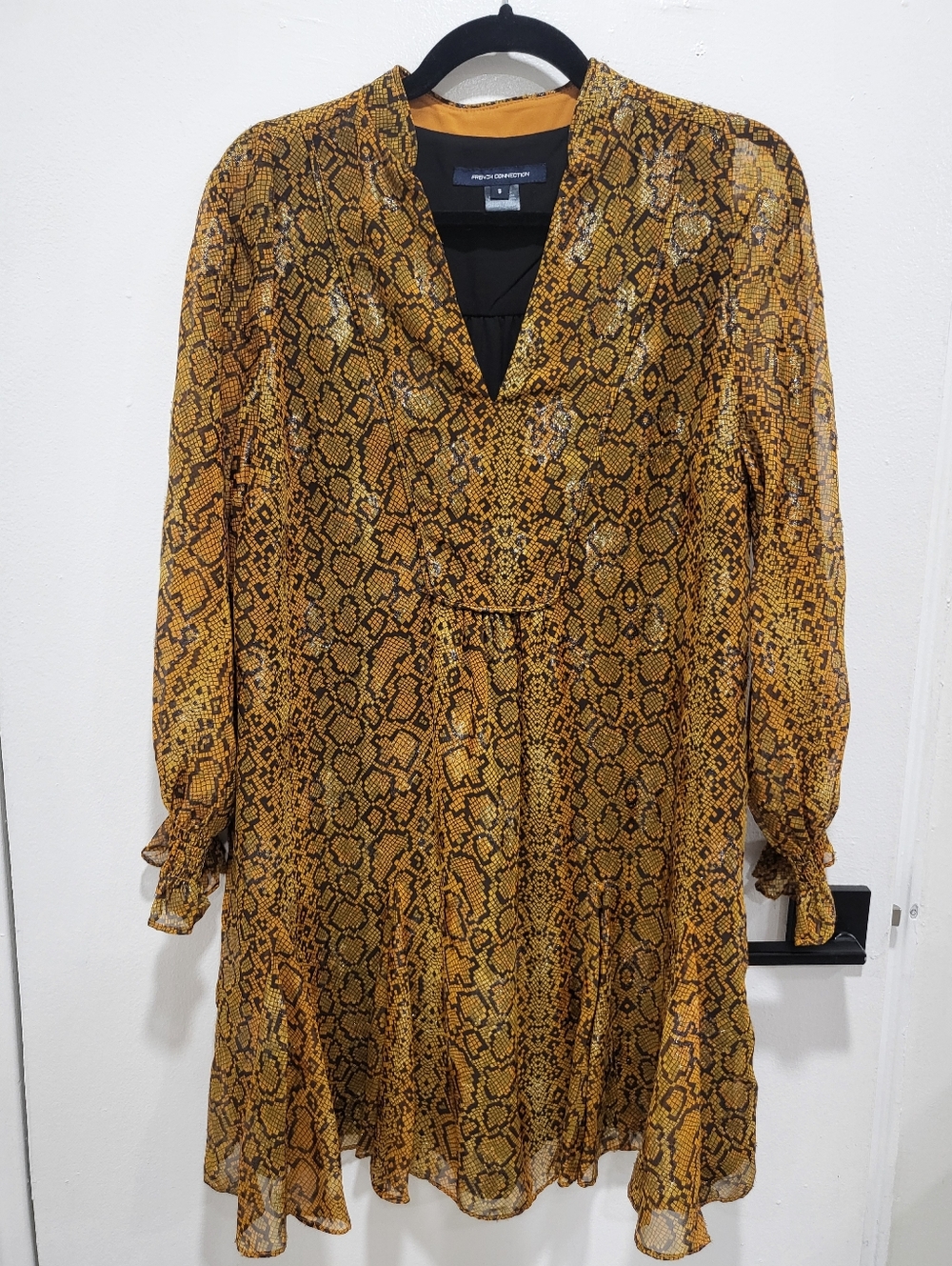 NWOT French Connection Gold Glitter Snake Print Tunic Dress - Size Small